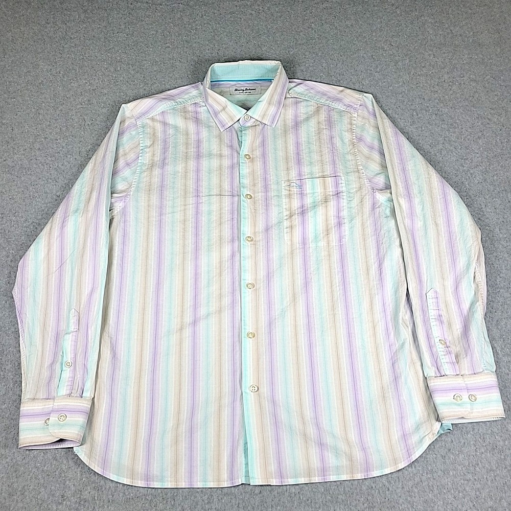 Tommy Bahama Button Down Shirt Men's Large Long Sleeve Collared 100% Puma Cotton - Picture 2 of 11